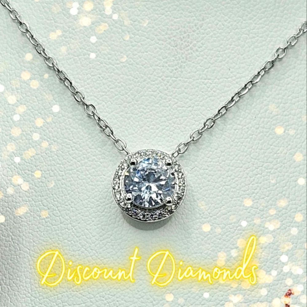 New - Clear White Circle Diamond Pendant & Necklace 925 Sterling Silver- Womens
